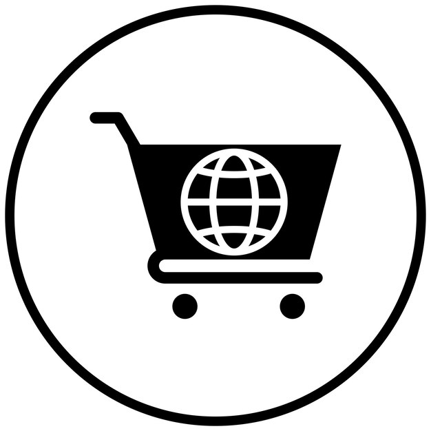 Diseño vectorial estilo de icono de compras en todo el mundo