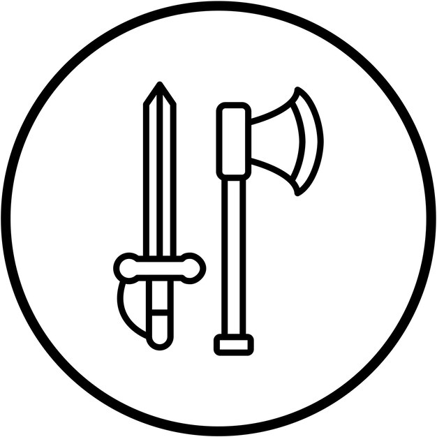 Diseño vectorial de estilo de icono de hacha y espada
