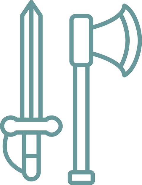 Diseño vectorial de estilo de icono de hacha y espada