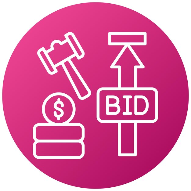 Diseño vectorial Estilo del icono de la subasta de oferta máxima