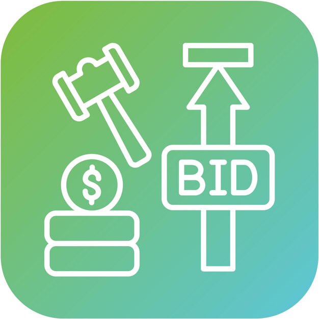 Diseño vectorial Estilo del icono de la subasta de oferta máxima