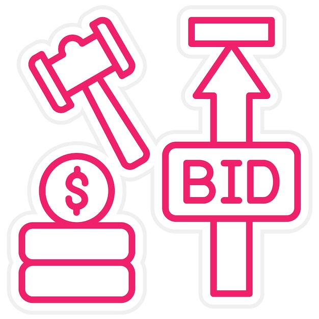 Diseño vectorial Estilo del icono de la subasta de oferta máxima