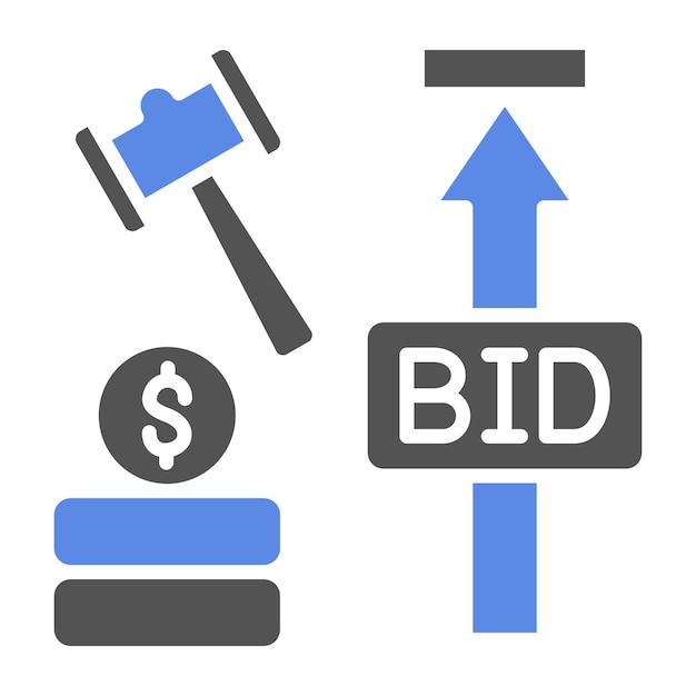 Diseño vectorial Estilo del icono de la subasta de oferta máxima