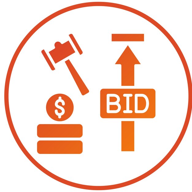 Diseño vectorial Estilo del icono de la subasta de oferta máxima