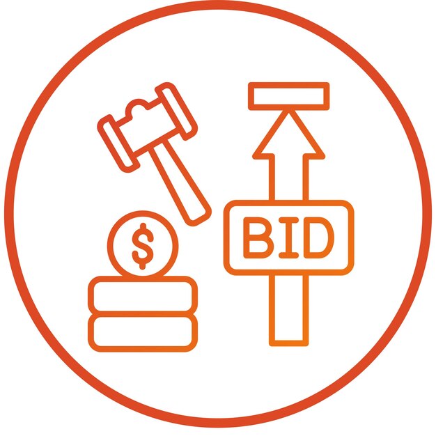 Diseño vectorial Estilo del icono de la subasta de oferta máxima