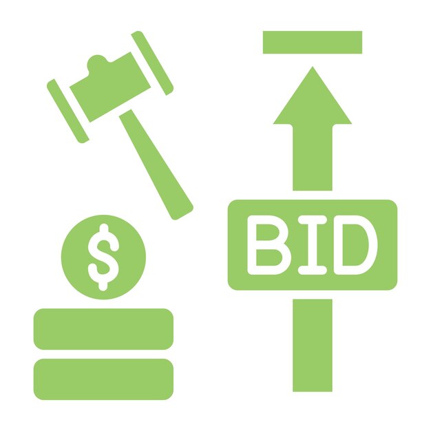 Diseño vectorial Estilo del icono de la subasta de oferta máxima
