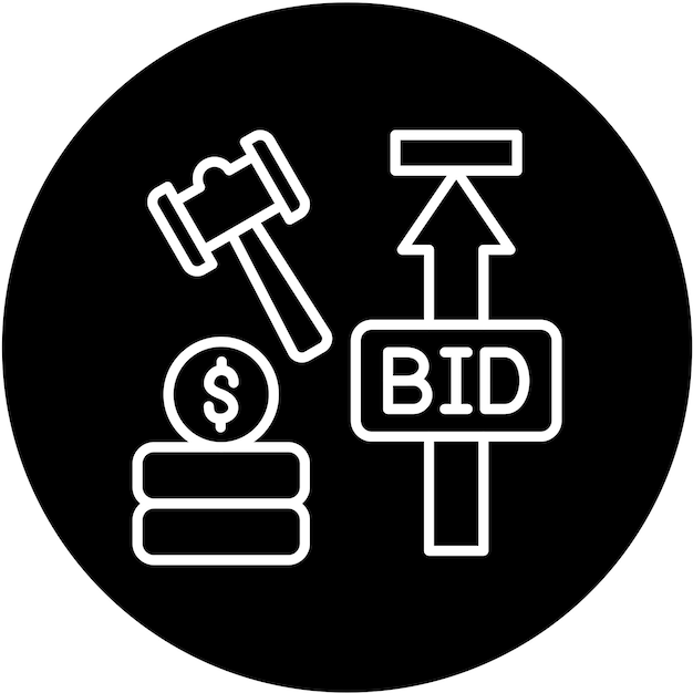 Diseño vectorial Estilo del icono de la subasta de oferta máxima