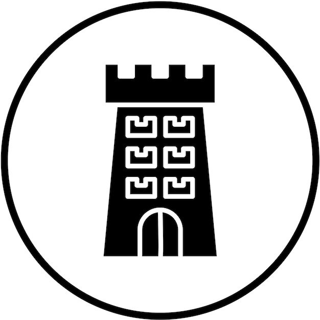 Diseño vectorial del estilo del icono de la torre del castillo