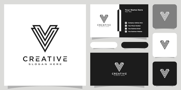 Diseño vectorial de estilo de línea de logotipo de letra inicial V