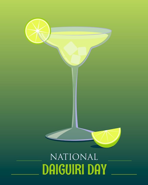Diseño vectorial de estilo plano para el Día Nacional del Cóctel Alcohólico de Origen Cubano Daiquiri el 19 de julio
