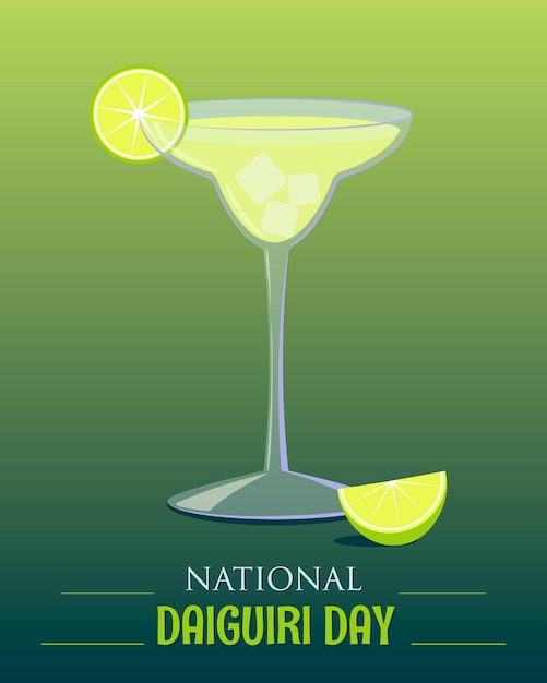 Diseño vectorial de estilo plano para el día nacional del cóctel alcohólico de origen cubano daiquiri el 19 de julio