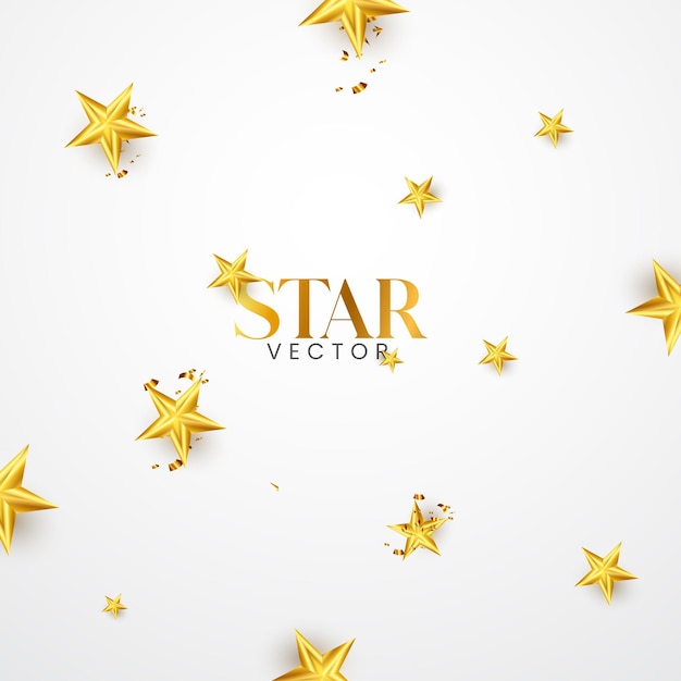 Diseño vectorial de estrellas realista dorado con fondo blanco