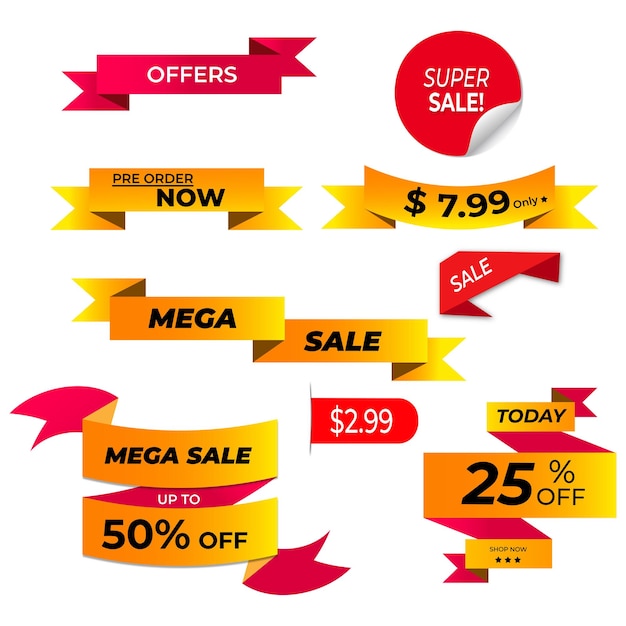 Diseño vectorial de etiquetas de ofertas especiales y insignias de caída de precios de descuento