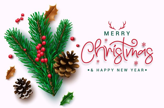 Diseño vectorial de felicitaciones de Navidad Texto de felicitación de Navidad en un fondo elegante con realista