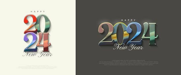 Vector diseño vectorial de feliz año nuevo por números tonos retro coloridos diseño vectial premium para la portada de fondo del cartel del calendario y la celebración del feliz año nuevo 2024