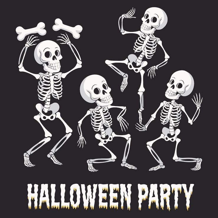 Vector diseño vectorial de la fiesta de halloween de esqueletos danzantes juguetones