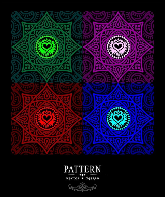 Diseño vectorial flor abstracta batik corazón patrón étnico fondo color neón 28