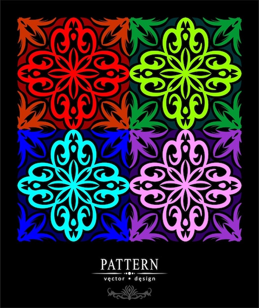 Diseño vectorial Flor abstracta Batik Patrón étnico Fondo Color neón 18