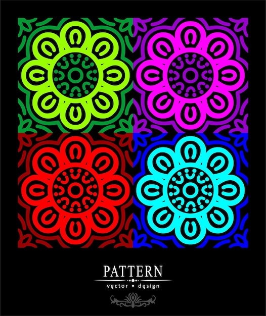 Vector diseño vectorial flor abstracta batik patrón étnico fondo color neón 24