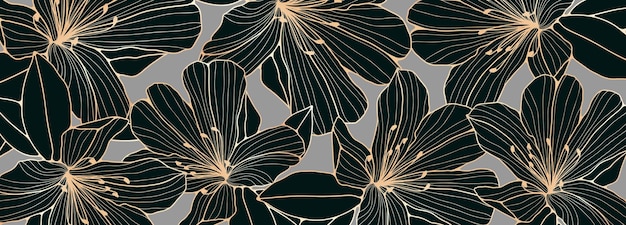 Diseño vectorial floral de lujo con contornos dorados de flores de azalea