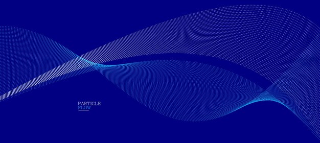 Diseño vectorial de flujo de partículas aéreas azules oscuras fondo abstracto con onda de puntos que fluyen