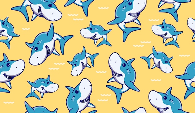 Diseño vectorial de fondo con un lindo patrón de tiburón