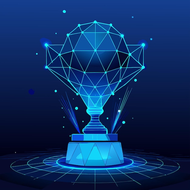 Un diseño vectorial de fondo de neón azul trofeo