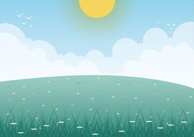 diseño vectorial de fondo de paisajes abstractos de praderas de primavera