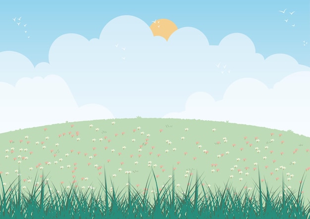 diseño vectorial de fondo de paisajes abstractos de praderas de primavera