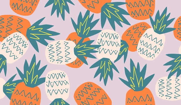 Diseño vectorial de fondo con un patrón de frutas de piña lindo