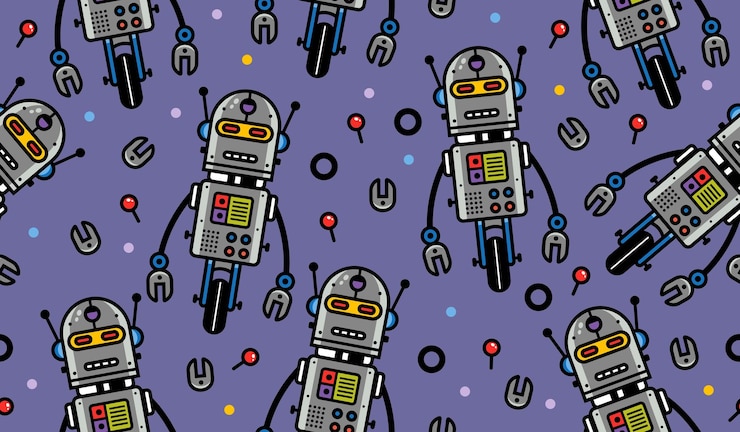 Vector el diseño vectorial de fondo del patrón de robot es lindo.