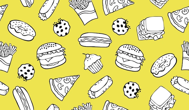Diseño vectorial de fondo de patrones de comida rápida
