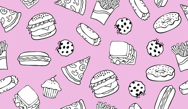 Diseño vectorial de fondo de patrones de comida rápida