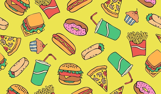Diseño vectorial de fondo de patrones de comida rápida
