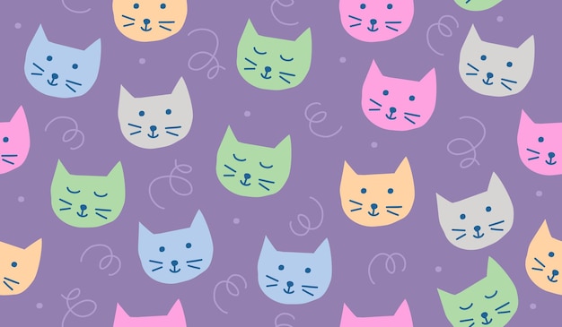 Diseño vectorial de fondo con patrones de gatos lindos
