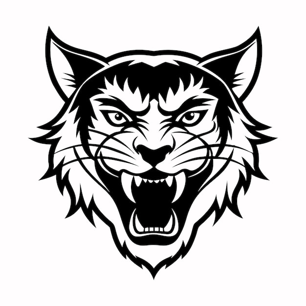 diseño vectorial de gato salvaje enojado en estilo blanco y negro