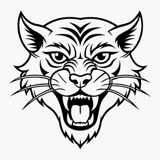 diseño vectorial de gato salvaje enojado en estilo blanco y negro