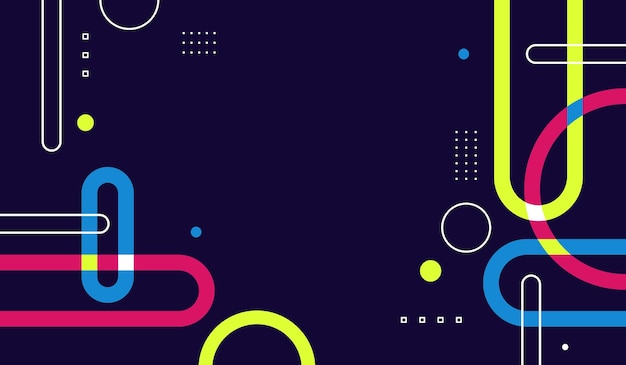 Diseño vectorial geométrico abstracto de colores neón con fondo azul oscuro