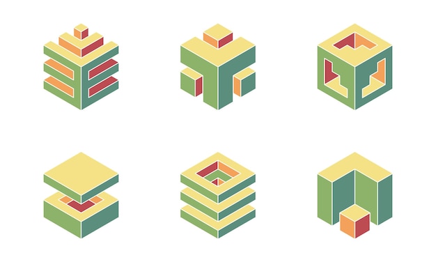 Diseño vectorial geométrico del logotipo del cubo Logotipo de la compañía de techno de moda en estilo isométrico 3D