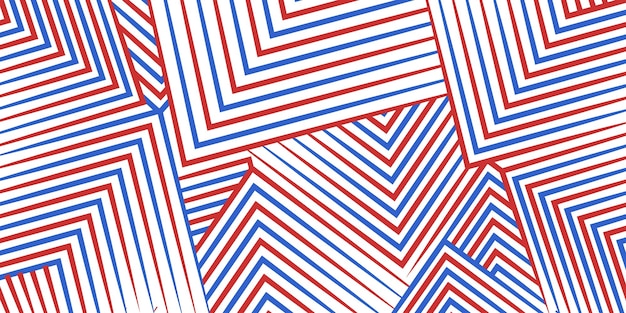 Diseño vectorial geométrico de patrón triangular de rayas diagonales rojas y azules sobre fondo blanco