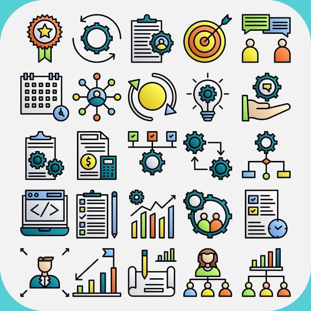 diseño vectorial de gestión de proyectos icono línea de paquete llena