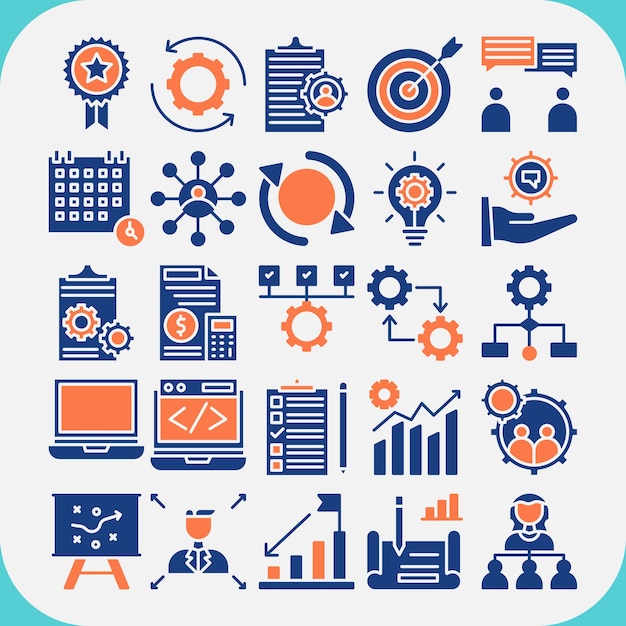 diseño vectorial de gestión de proyectos icono paquete azul lleno