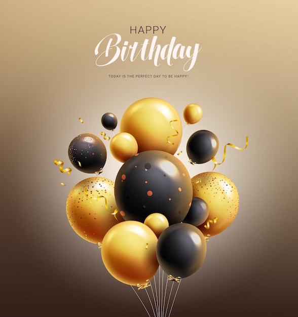 Diseño vectorial de globos de cumpleaños Texto de feliz cumpleaños con globo de racimo para fiestas y celebraciones