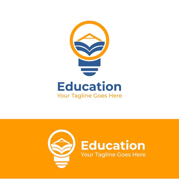 Diseño vectorial gráfico del logotipo educativo con concepto de lámpara que representa la idea