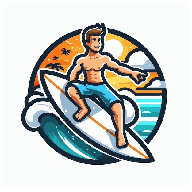 diseño vectorial de hombre de surf de verano