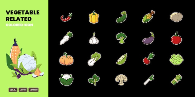 diseño vectorial de icones de color relacionados con vegetales bueno para web y aplicación móvil