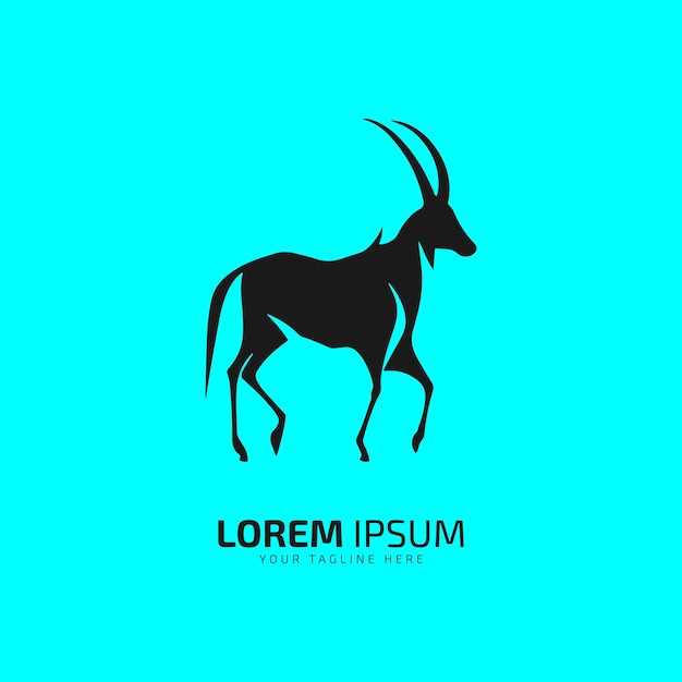 Diseño vectorial del icono del logotipo de oryx o cabra stand sobre fondo azul cielo