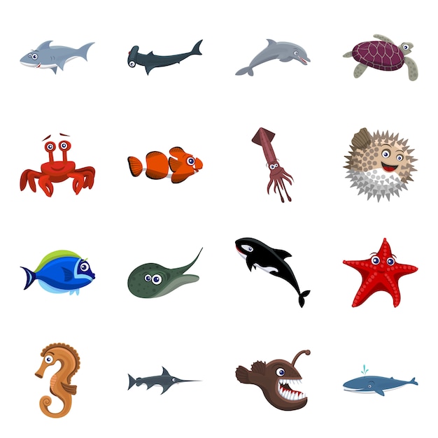 Diseño vectorial de icono de mar y animal. Colección de conjunto marino y marino