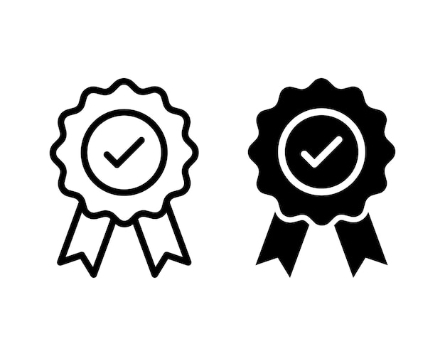 Diseño vectorial del icono del sello de roseta o icono del vector de comprobación de aprobación y icono de la medalla certificada
