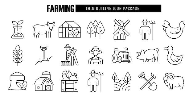 diseño vectorial de iconos de contorno delgado relacionados con la agricultura bueno para web y aplicación móvil
